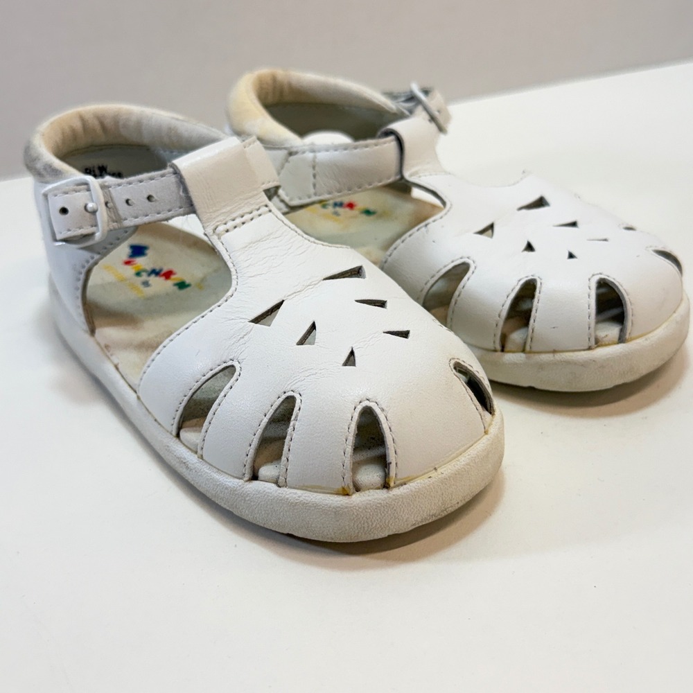 Stride Rite Munchkin Fisherman Sandals Kids 9.5W White Leather Cutout Buckle VTG